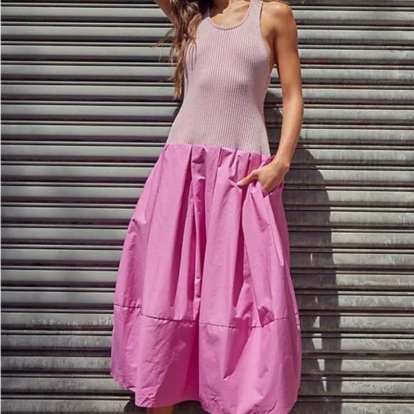 NWOT FREE PEOPLE Drops Of Venus Pink Midi Dress Pink Sz Large - Picture 2 of 8